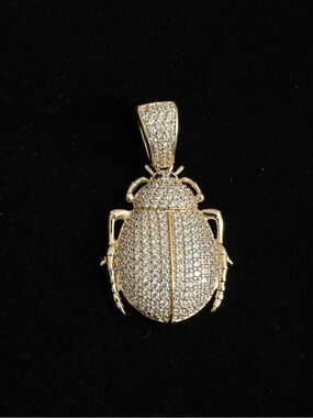 Gold Plated Pave Beetle Pendant